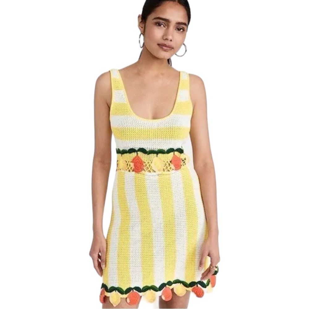 NWT Staud Knit Embroidered Citrus Wallflower Crochet Mini Dress size Large